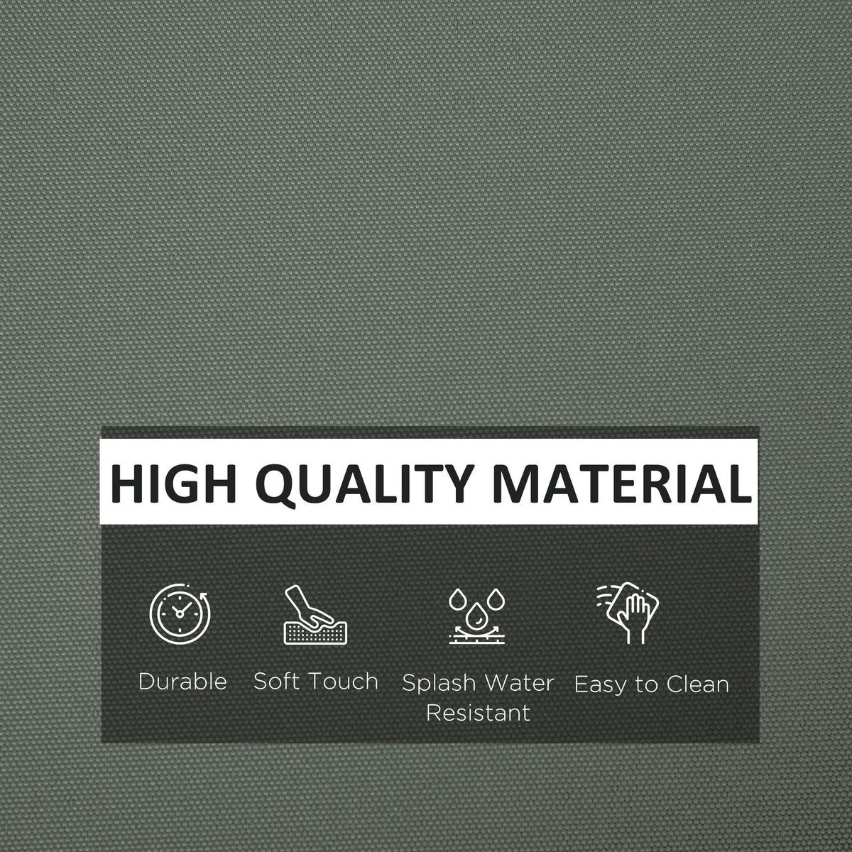 The fabric texture of the garden cushion covers with icons highlighting product benefits