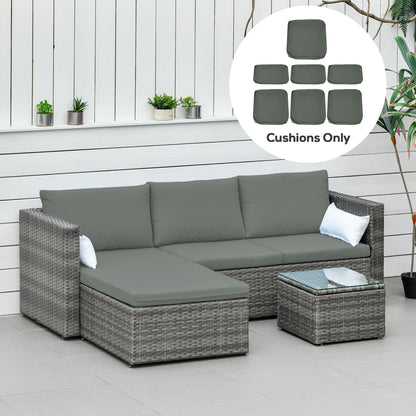 The garden furniture covers fitted onto a grey rattan sofa set on a patio