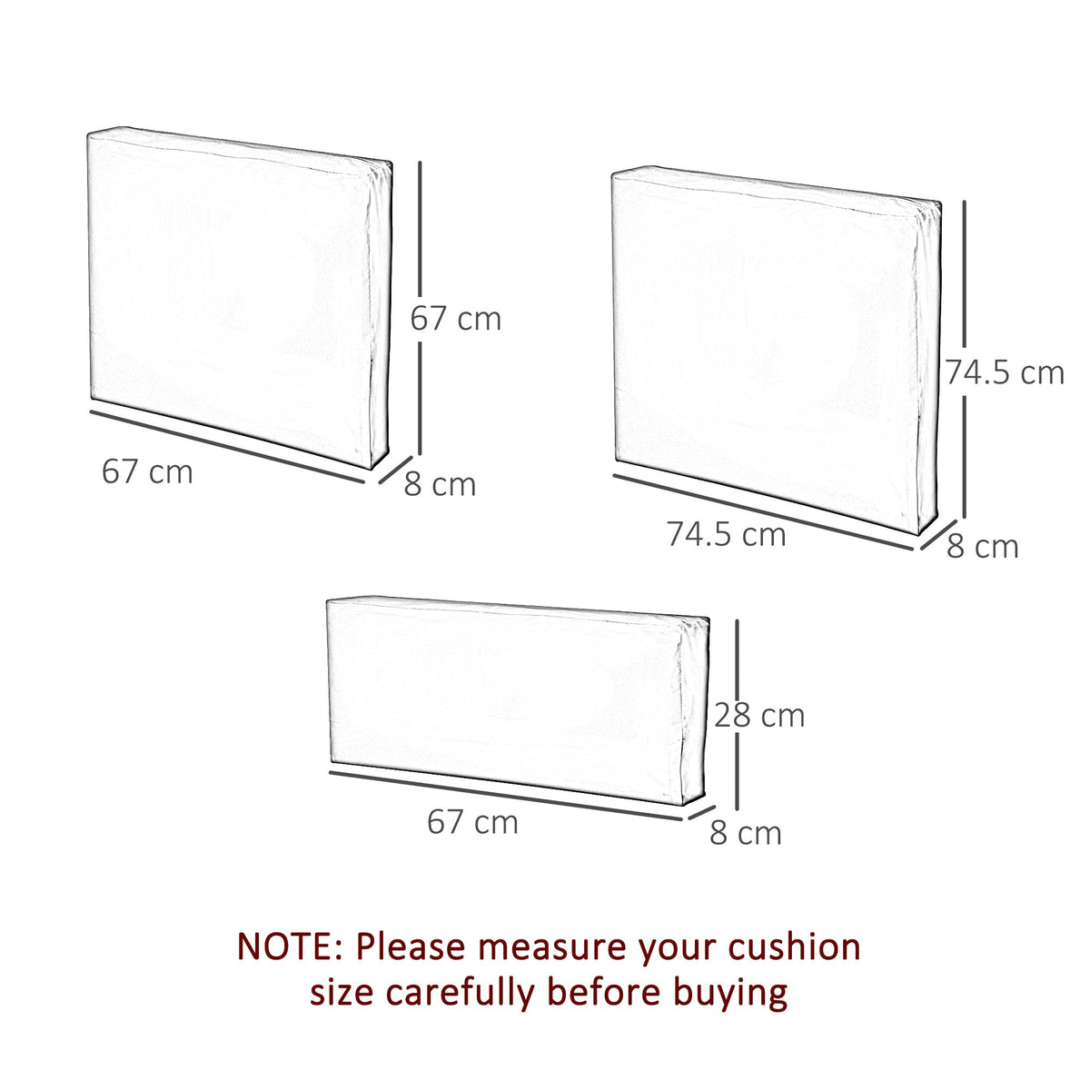 The protective covers shown with line drawings and dimensions for size reference