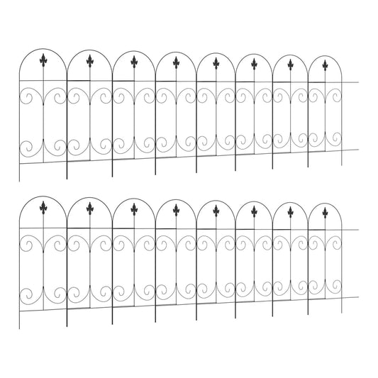 Outsunny Decorative Garden Fencing, a set of two black metal fence panels with decorative tops