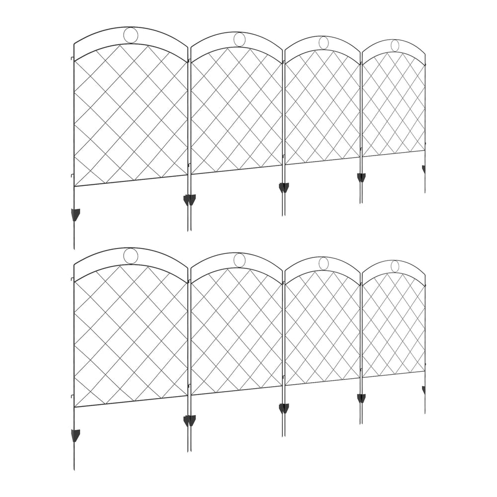 Outsunny Decorative Garden Fencing, a set of four black metal garden fence panels with arched tops and diamond patterns