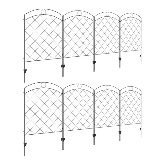 Outsunny Decorative Garden Fencing, a set of four black metal garden fence panels with arched tops and diamond patterns