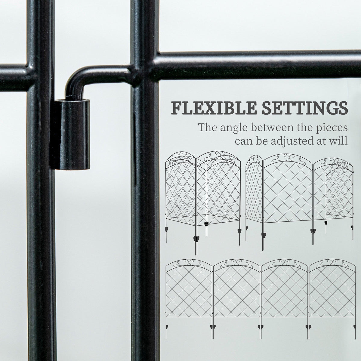 Close up of the connection point between two panels of the decorative garden fencing