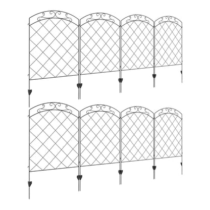 Outsunny Decorative Garden Fencing, a set of four black metal garden fence panels with decorative swirls at the top