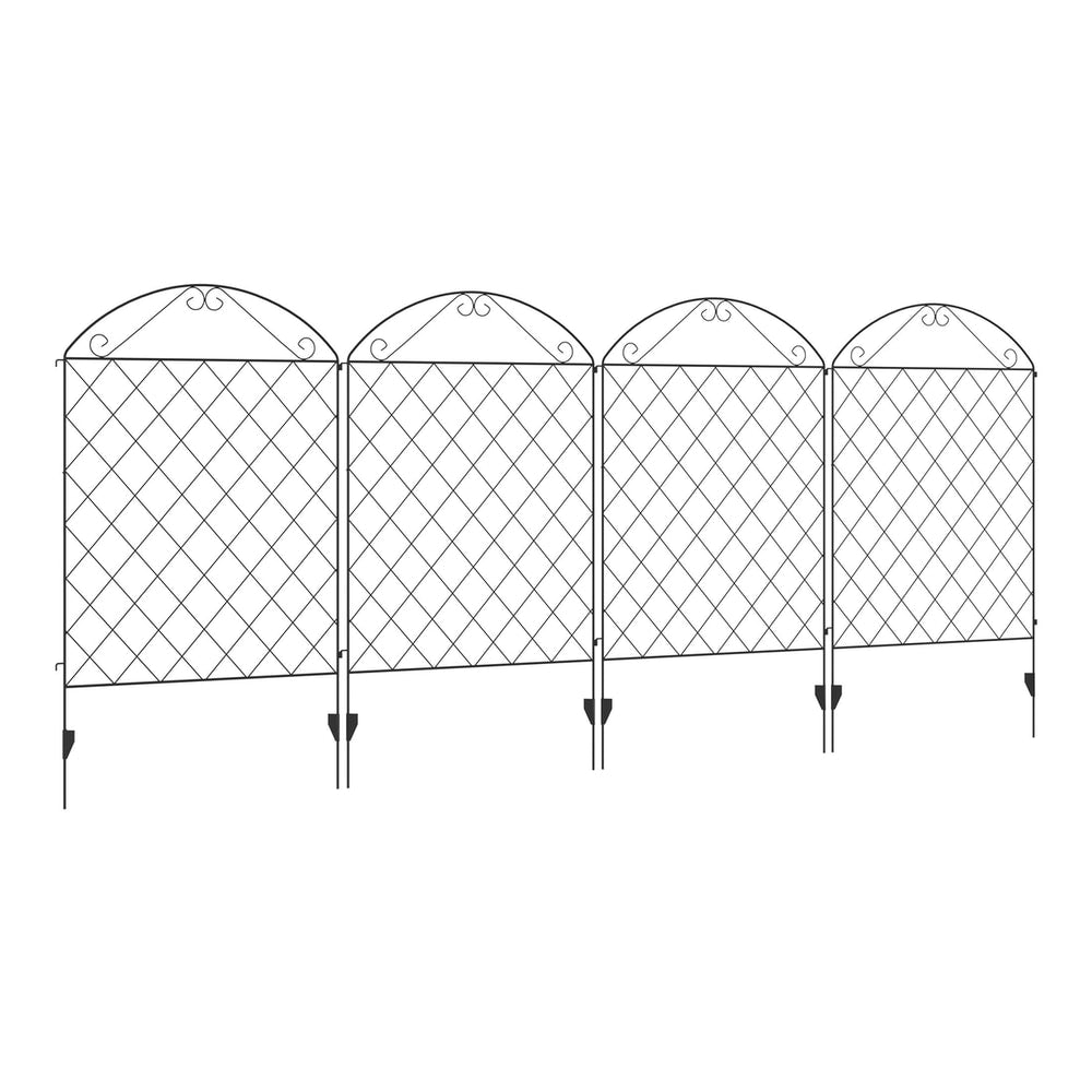 Outsunny Decorative Garden Fencing, a set of four black metal panels with arched tops and diamond patterns