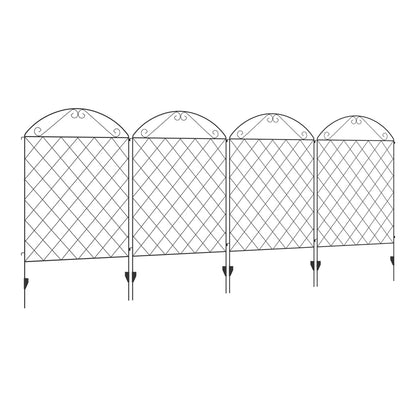 Outsunny Decorative Garden Fencing, a set of four black metal panels with arched tops and diamond patterns