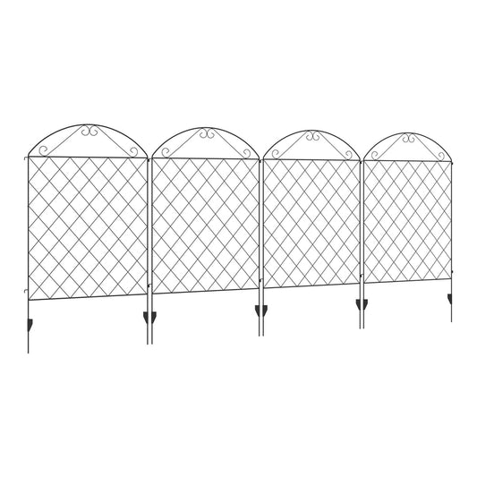 Outsunny Decorative Garden Fencing, a set of four black metal panels with arched tops and diamond patterns