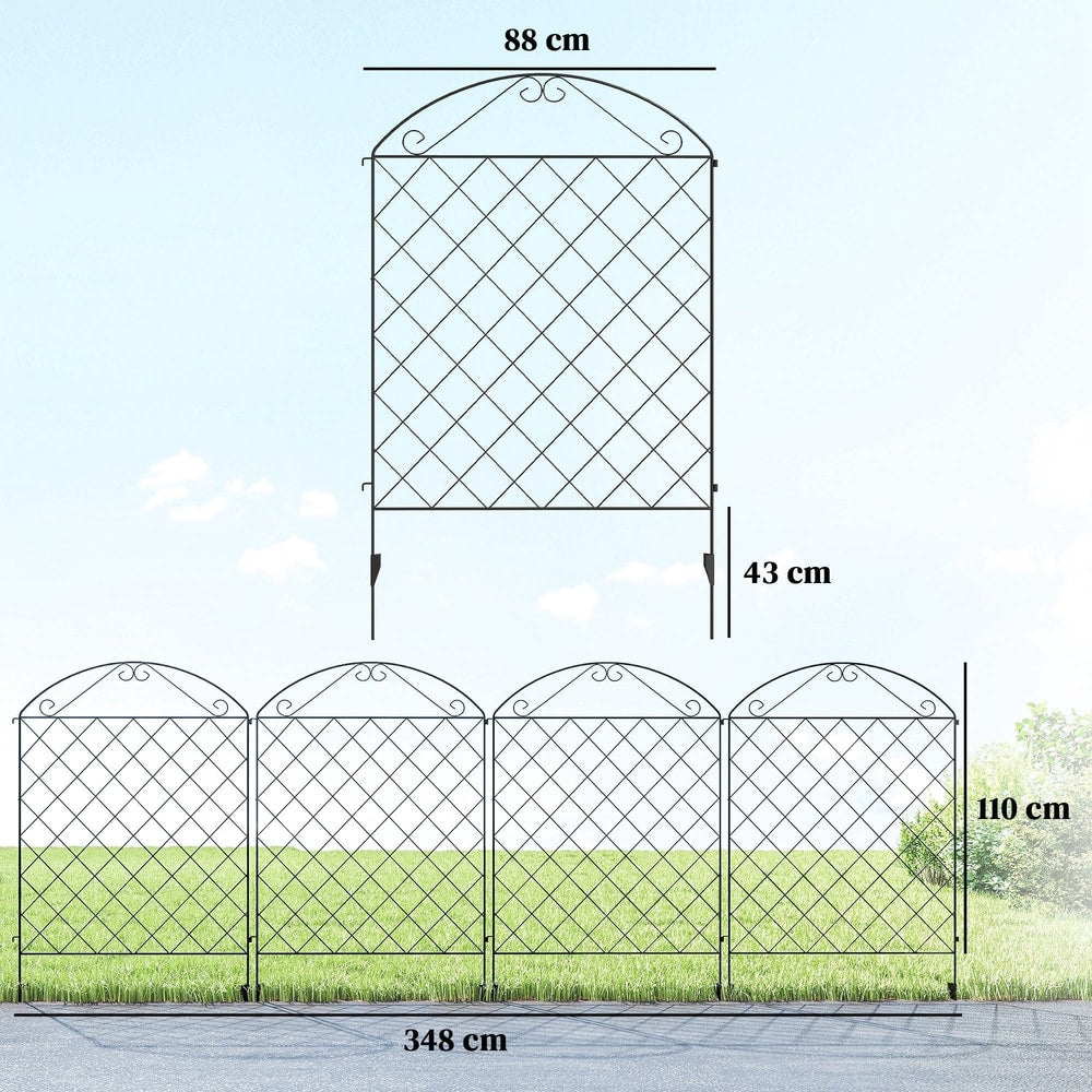 A size diagram showing the dimensions of the decorative garden fencing panels