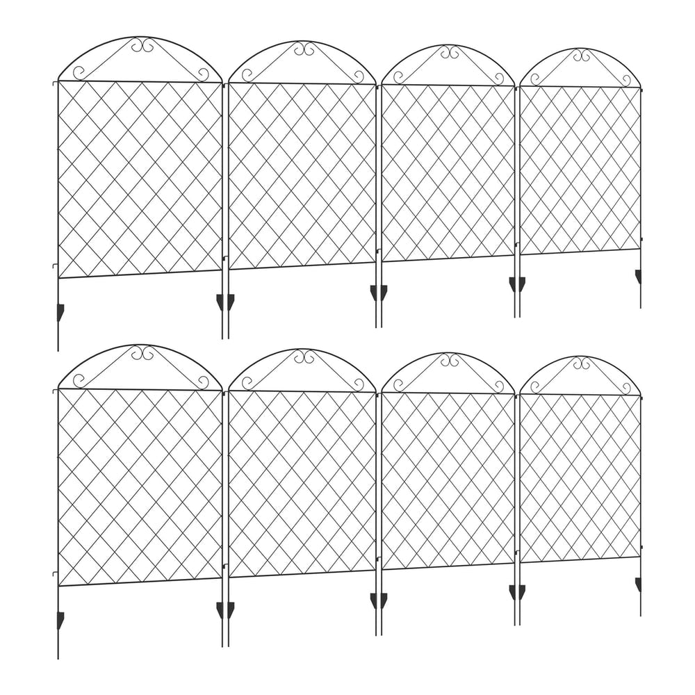 Outsunny Decorative Garden Fencing, a set of eight black metal fence panels arranged in two rows