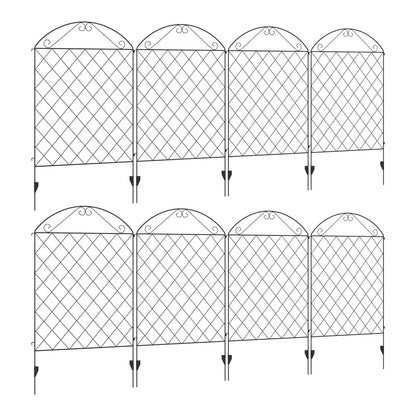 Outsunny Decorative Garden Fencing, a set of eight black metal fence panels arranged in two rows