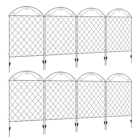 Outsunny Decorative Garden Fencing, a set of eight black metal fence panels arranged in two rows
