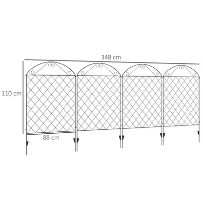 Decorative garden fencing shown with dimensions indicated for height and length