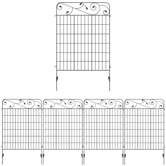 Outsunny Decorative Garden Fencing, four black metal fence panels arranged in two rows