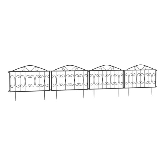 Outsunny Decorative Garden Fencing displayed as four connected black metal panels on a white background