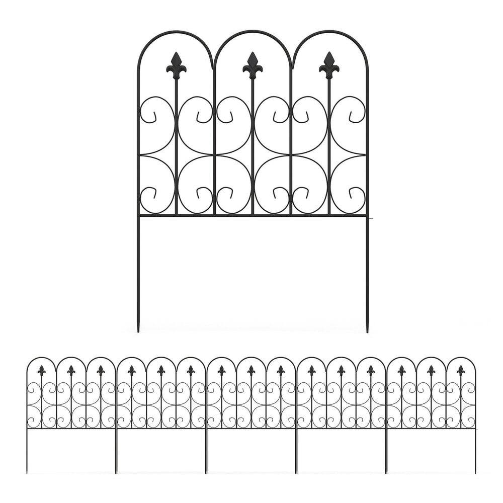 Outsunny Decorative Garden Fencing, a set of black metal fence panels with decorative tops