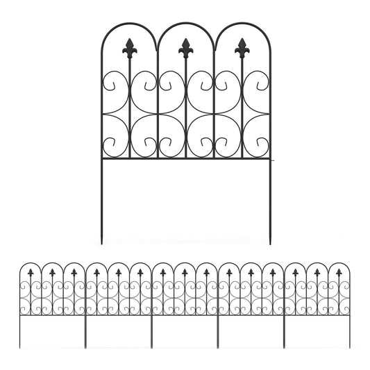 Outsunny Decorative Garden Fencing, a set of black metal fence panels with decorative tops