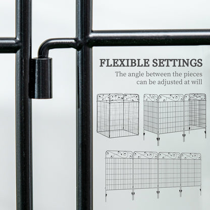 Close-up of the connection between two decorative garden fencing panels, showing flexible settings