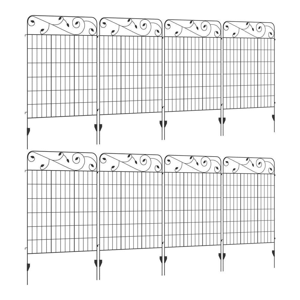 Outsunny Decorative Garden Fencing, a set of eight black metal garden fence panels with decorative scroll tops
