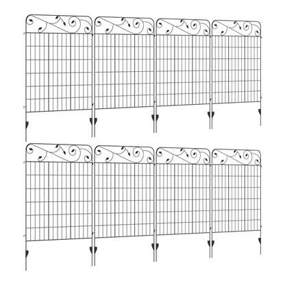 Outsunny Decorative Garden Fencing, a set of eight black metal garden fence panels with decorative scroll tops