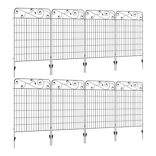 Outsunny Decorative Garden Fencing, a set of eight black metal garden fence panels with decorative scroll tops