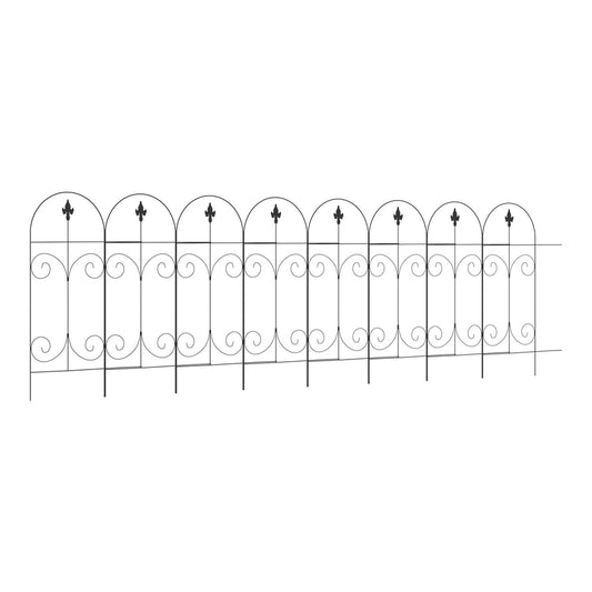 Outsunny Decorative Garden Fencing, a black metal fence with arched tops and decorative swirls
