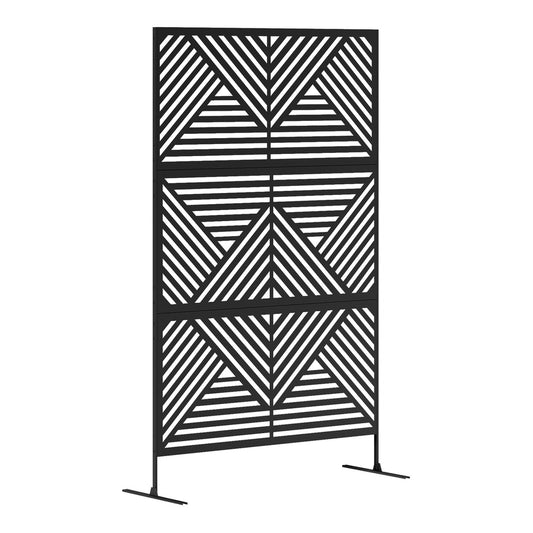 Outsunny Decorative Garden Privacy Screen with Stand, a black metal panel with a rhombus pattern and a stand