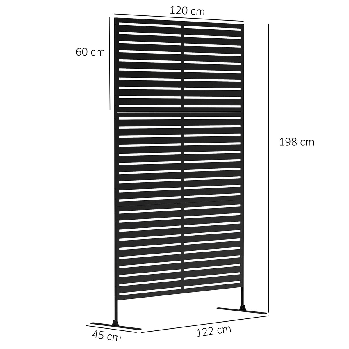 The garden screen showing the overall dimensions with arrows indicating height and width