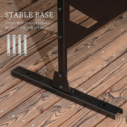 Close-up of the stable base of the outdoor divider, showing ground stakes for fixing