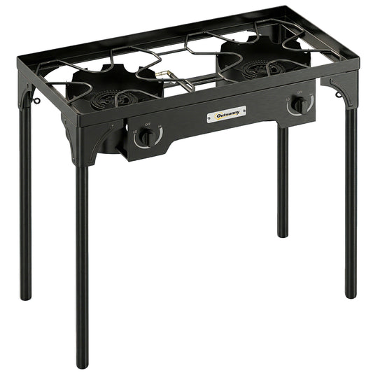 Outsunny Double Burner Camping Stove in Black