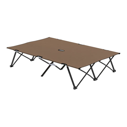 Outsunny Double Camping Cot Bed, a khaki fabric bed with a metal frame, shown from the front
