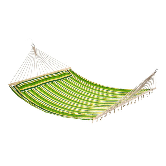Outsunny Double Cotton Hammock Camping Swing in Green Yellow White Stripes