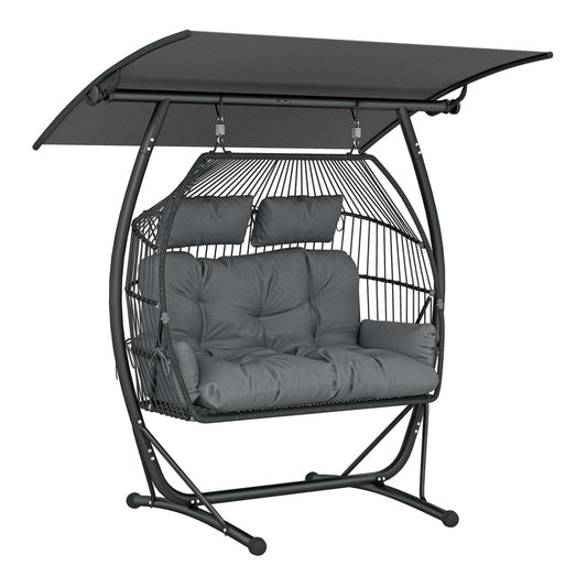 Outsunny Double Hanging Egg Chair with Canopy in Dark Grey