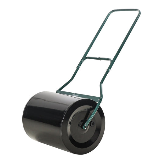 Outsunny 50cm Steel Garden Lawn Roller Push Pull with green handle and black fillable cylinder