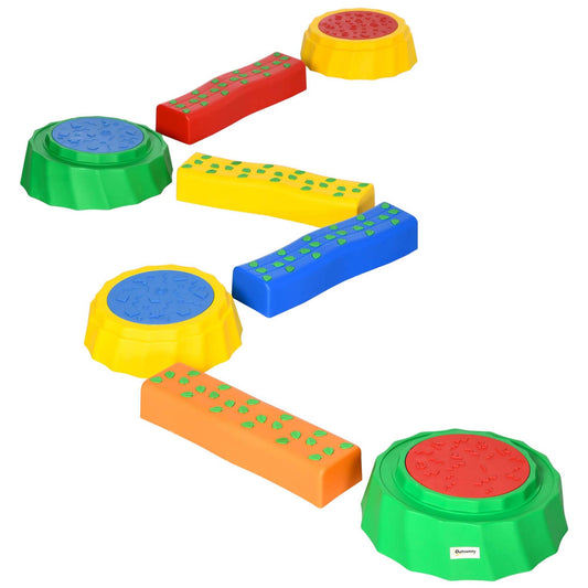 Outsunny Eight-Piece Kids Stepping Stones, a set of colourful stepping stones arranged on a white background