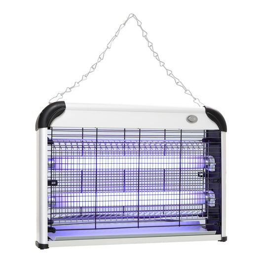 Outsunny Electric Fly Zapper with a metal chain for hanging, showing the blue UV light inside