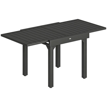 Outsunny Expandable Patio Dining Table for 4-6 People in black with a slatted surface
