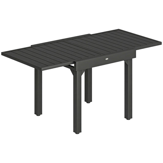 Outsunny Expandable Patio Dining Table for 4-6 People in black with a slatted surface