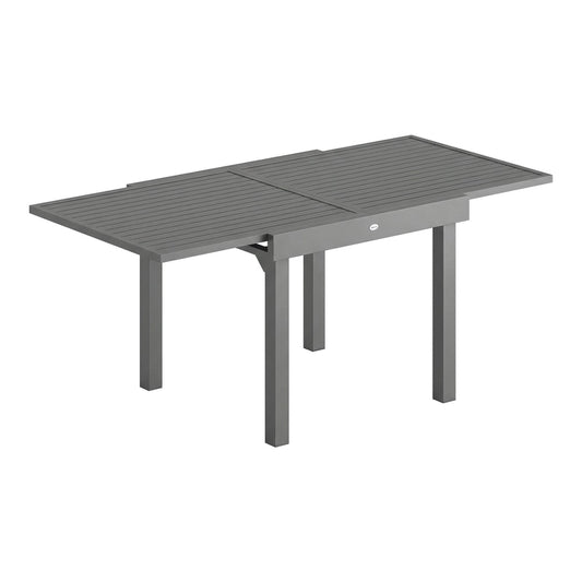 Outsunny Extending Garden Table for 4-8 People, dark grey aluminium with slatted top, shown fully extended