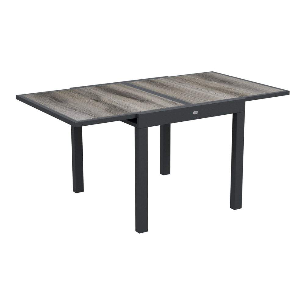Outsunny Extending Garden Table with a grey wood effect top and dark frame in an open position