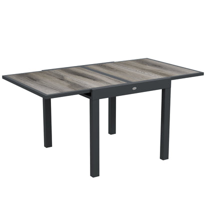Outsunny Extending Garden Table with a grey wood effect top and dark frame in an open position