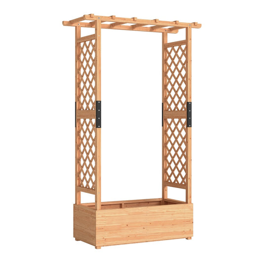 Outsunny Fir Wood Planter and Trellis Garden Bed, a wooden planter box with a trellis arch above
