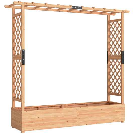 Outsunny Fir Wood Planter and Trellis Garden Bed, a wooden planter with a trellis structure above