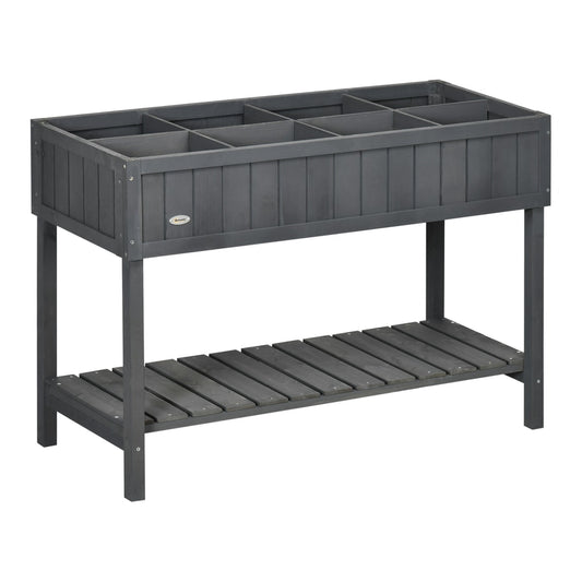 Outsunny Fir Wood Raised Rectangular 8 Compartment Plant Stand in Dark Grey