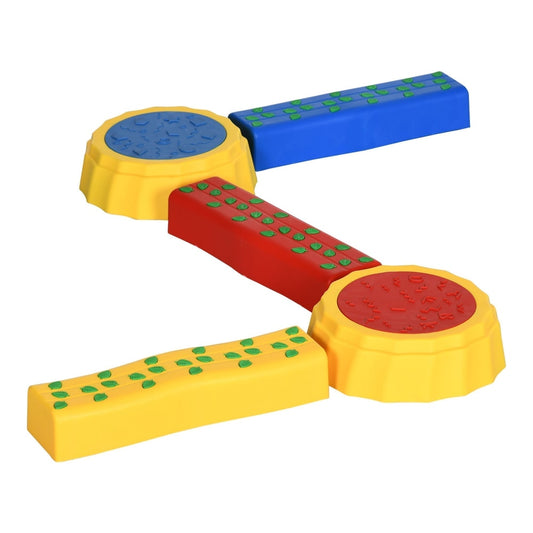 Outsunny Five-Piece Kids Stepping Stones and Balance Bridge in multicolours with yellow, blue and red pieces