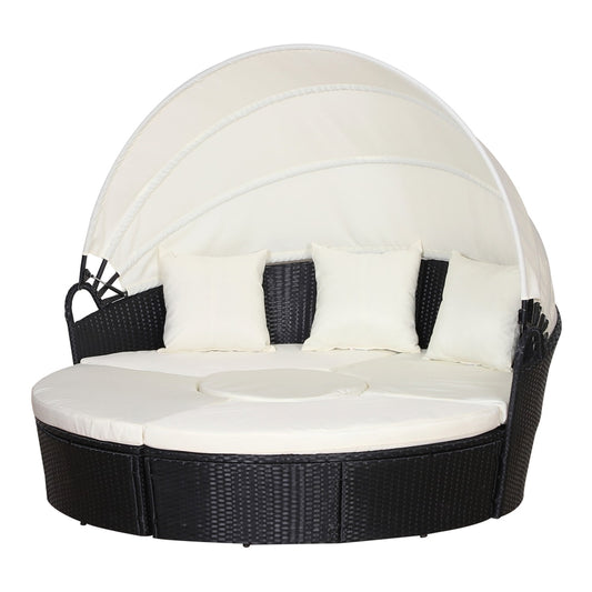 Outsunny Five-Piece Rattan Garden Bed in Black and White