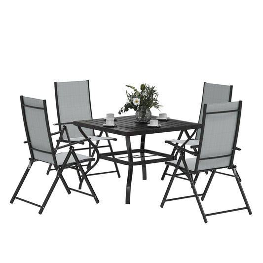 Outsunny Five-Piece Steel Frame Patio Set with four grey chairs and a square black table