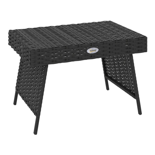 Outsunny Foldable Outdoor Side Table, a black rattan coffee table with steel frame