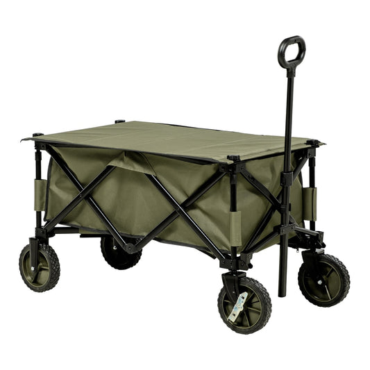 Outsunny Folding Garden Trolley, a green cargo trailer with four wheels and a handle