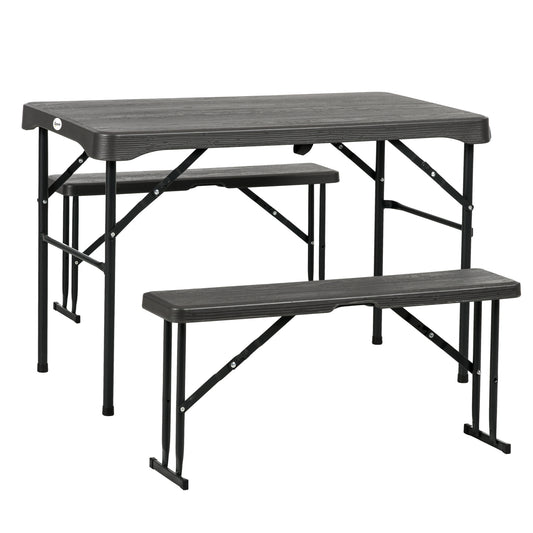 Outsunny Folding Picnic Table with 2 Benches in Dark Grey