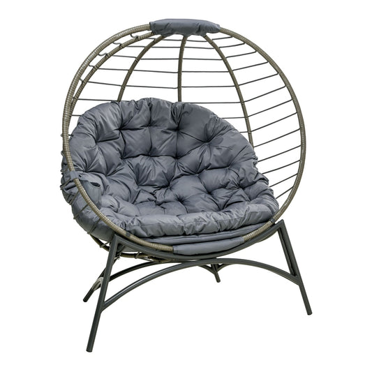 Outsunny Folding Rattan Egg Chair with grey cushion and metal frame